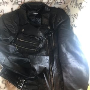 Sexy Black Leather BeBe Moto Jacket 🧥